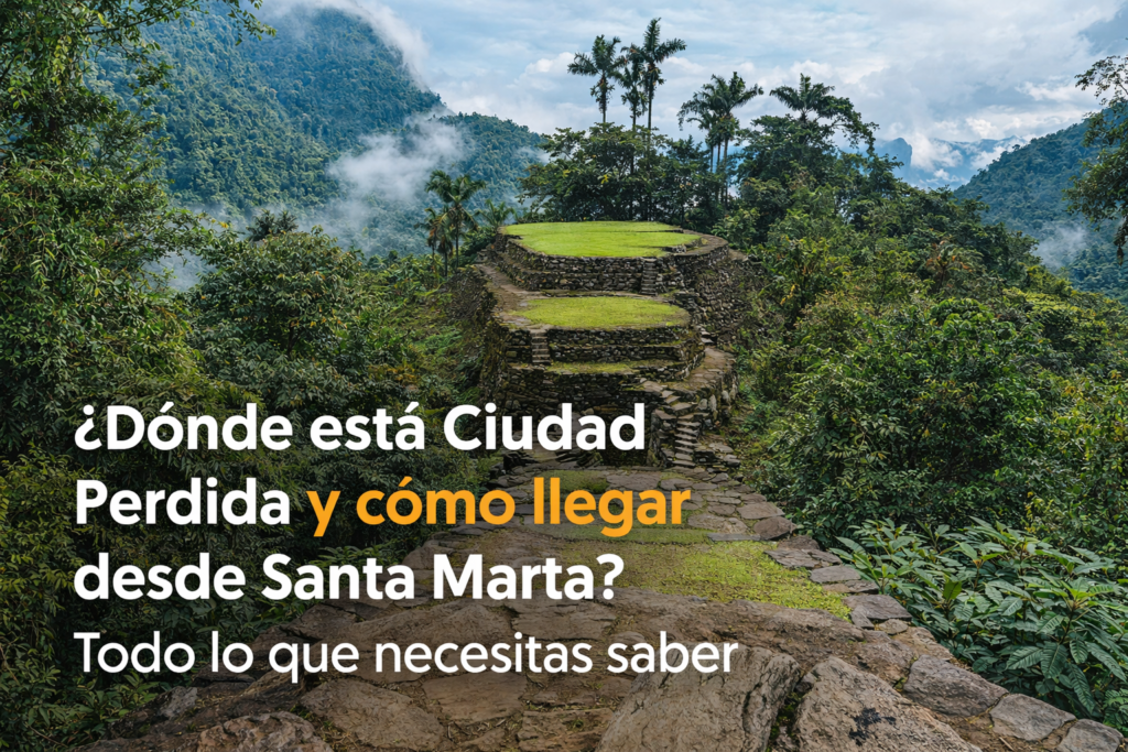 vista panorámica de ciudad perdida en la sierra nevada de santa marta con terrazas de piedra rodeadas de selva tropical